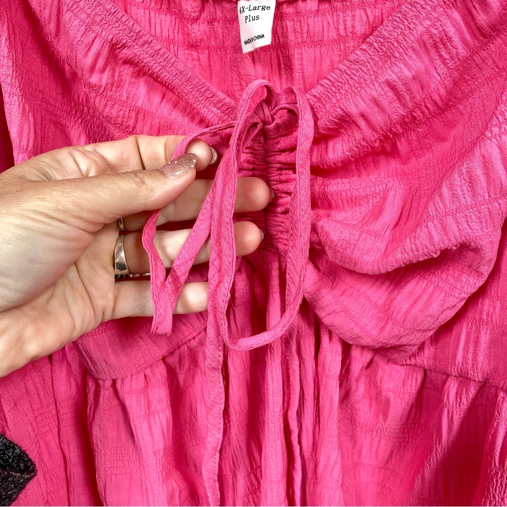 Barbiecore w Puff sleeves boho pink dress with doll shabby chic vibe - Picture 8 of 13